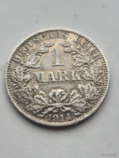1 марка 1914 года. Германия. Вильгельм II. Серебро 900. Монета не чищена. 45432