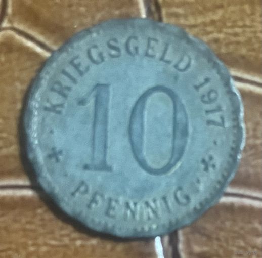 Монета 10 пфеннигов 1917 год. Хаген. Веймарская республика.