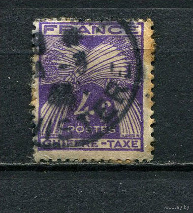 Франция - 1943/1946 - Снопы пшеницы 4Fr. Portomarken - [Mi.77p] - 1 марка. Гашеная.  (Лот 72EG)-T2P8
