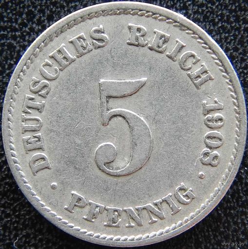 YS: Германия, Рейх, 5 пфеннигов 1908E, KM# 11