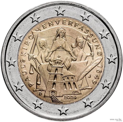2 евро 2024 Германия 175 лет Конституции Паульскирхе дворы A G F D J UNC из ролла на выбор