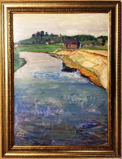 Крохалев П.С (Крохолев)68/49см;1974г; "Вечер на реке Бобр"Картон, масло.