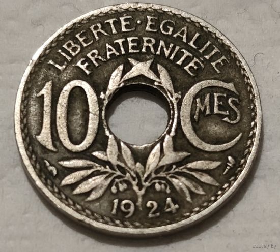 Франция 10 сантимов, 1924 Отметка монетного двора: "Рог изобилия": - Париж (2-8-114)