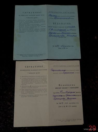 Ведамасць аценki ведау i ппаводзiн 1965 и 1972 г. БССР.