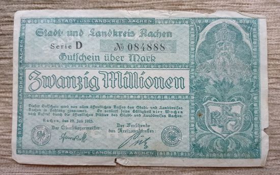 Werty71 Германия 20000000 марок 1923 20 миллионов банкнота Аахен