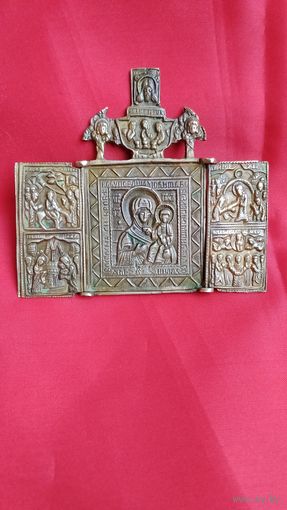 Меднолитая Икона Складень  . Торги с рубля