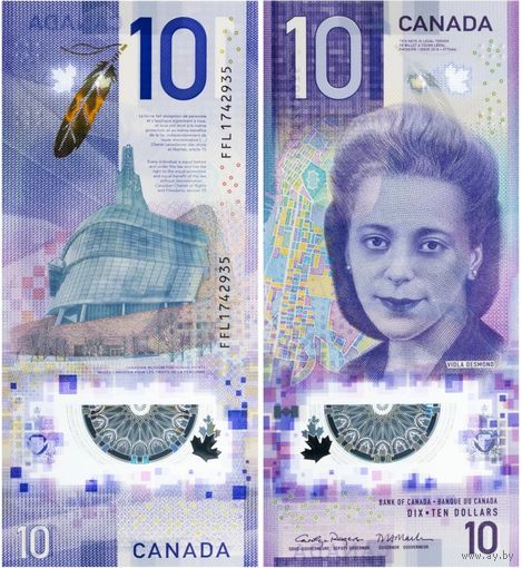 Канада 10 долларов 2018 год UNC (полимер) Номер банкноты FFL6269361