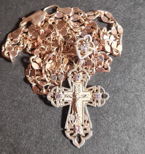 Шикарная цепочка с крестиком серебро 925 в позолоте, лот#24, С РУБЛЯ! МНОГО ЛОТОВ С РУБЛЯ БЕЗ МЦ!