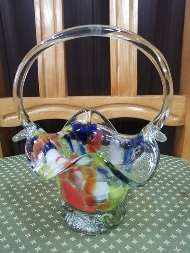 Корзинка - конфетница из цветного стекла. СССР.