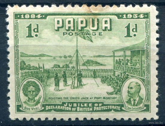 Британские колонии - Папуа - 1934г. - Папуа - 50 лет британский протекторат, 1 P - 1 марка - MH с пятном на лицевой стороне и небольшим разрывом сверху [Mi 95]. #3-WB-82-A-1