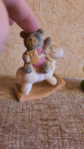 Керамическая фигурка "Мишка на коне-качалке" начала 2000-х годов
