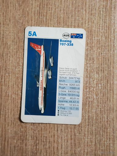 Карточка коллекционная со спецификациями самолета 70-х или 80-х годов (?)