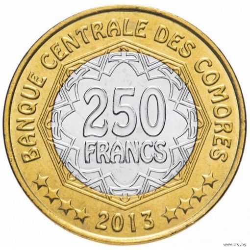 Коморские острова 250 франков, 2013 30 лет Центральному банку UNC