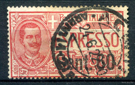 Италия (Королевство) - 1922г. - король Виктор Эммануил III, экспресс, надпечатка 60 с на 50 с - 1 марка - полная серия, гашёная [Mi 148]. #1-It-20-B-1