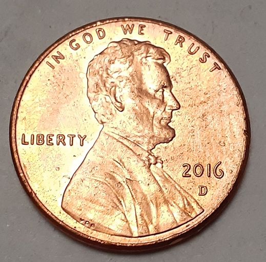 США 1 цент, 2016 Lincoln Cent Отметка монетного двора: "D" - Денвер (14-11-74)