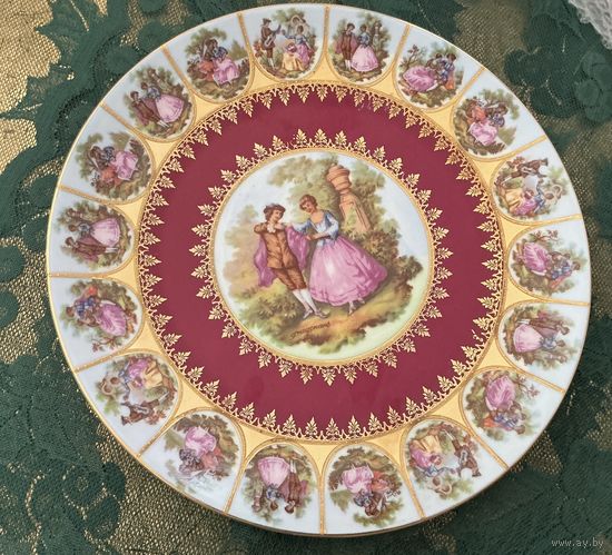 Тарелка Свидание по картинам Фрагонар цвет Бордо JWK Германия винтаж