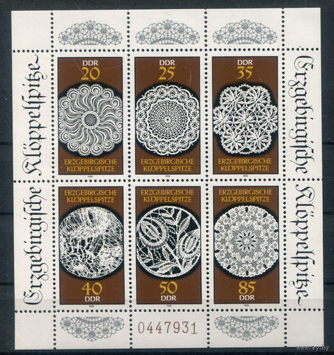 ГДР - 1988г. - Кружево - полная серия, MNH [Mi 3215-3220] - 1 малый лист