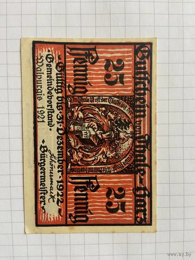 25 пфеннингов (нотгельды) 1921 г. Германия.