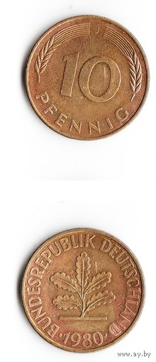 10 пфеннигов Германия 1980 года(J)