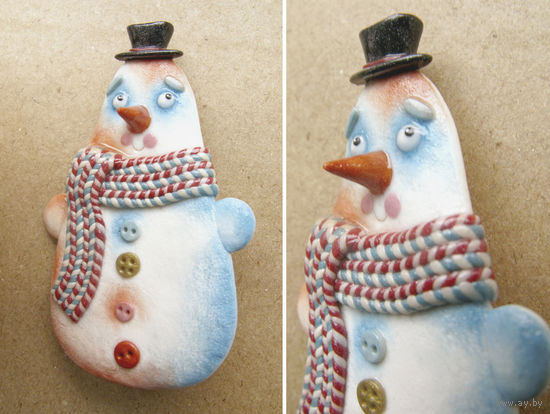Снеговик. Брошь ручной работы