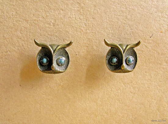 Серьги-гвоздики ручной работы "Совы"
