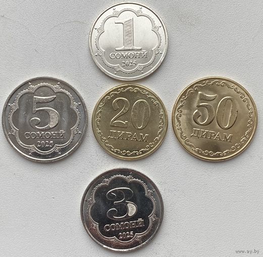 Таджикистан 20, 50 дирам, 1, 3, 5 сомони 2025 г. Годовой набор
