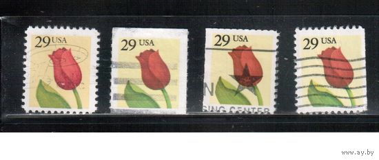 США-1991, (Мих.2125 А+С+D),  гаш. , Стандарт, Цветы, Тюльпан(одиночка), 4 зубцовки