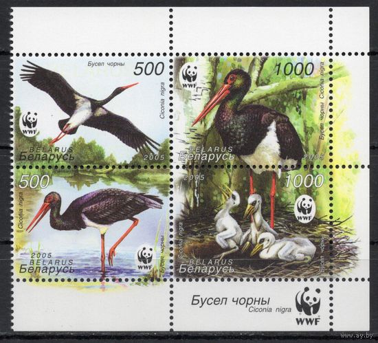 Беларусь 2005. Фауна WWF. Черный аист. Квартблок (326)