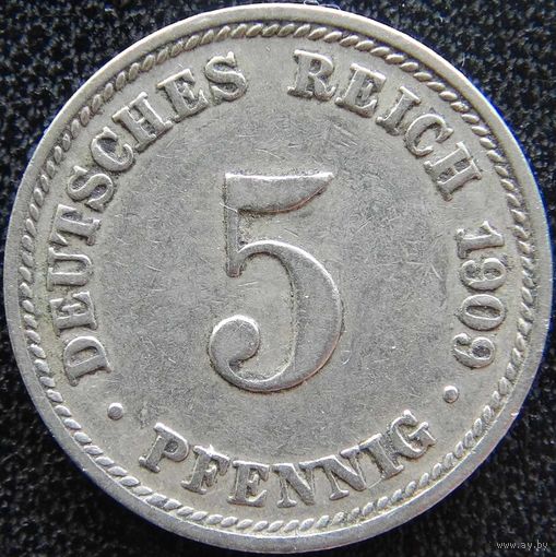 YS: Германия, Рейх, 5 пфеннигов 1909D, KM# 11 (2)
