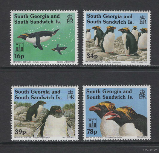Южная Георгия и Южные Сандвичевы Острова 1993**  Птицы Хохлатый златовласый пингвин (Пингвин Макарони) #215-218