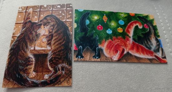 Посткроссинг. Художник Ирина Гармашова, коты (10х15). Подписаны. Цена за пару.