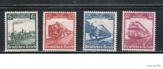 Германия(Рейх)-1935,(Мих.580-583)  *( 1 м - **) ,  Железная дорога, Паровозы (полная серия)