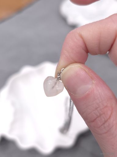 Кулон миниатюрное Сердечко из натурального камня Розовый кварц с цепочкой сталь