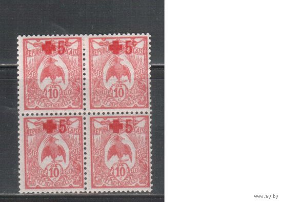 Новая Каледония-1915,(Мих.108)  **/* , Фауна, ,Надп.,Красный Крест, кв.бл.