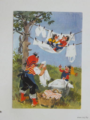 Открытка ёжики ГДР  1988  10х15 см