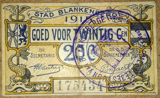 Бланкенберге 20 сентимов 1915г