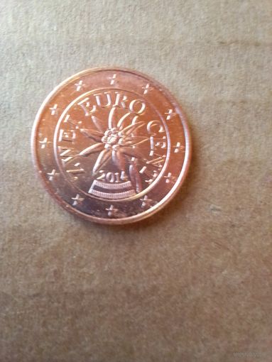 Монеты. Европа. Австрия 2 евро цента 2014 г.
