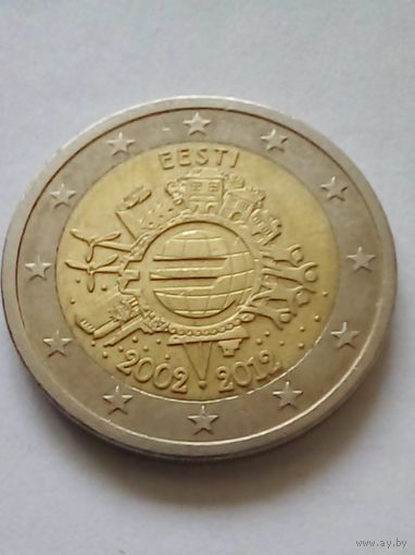 Эстония.2 евро 2012 г.10 лет наличными евро.(2)UNC
