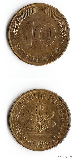 10 пфеннигов Германия 1981 года(J)