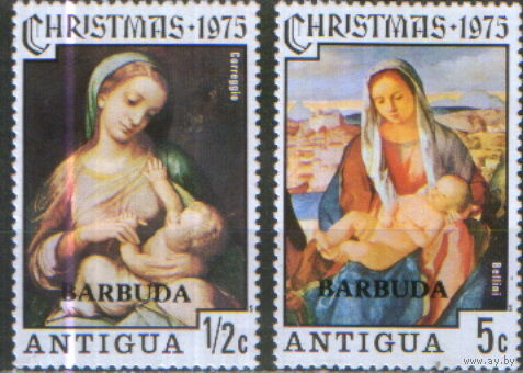 2 марки из серии 1975г. Барбуда с надпечаткой "Рождество" MNH