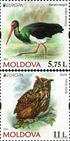 Молдова 2021.Европа СЕРТ Фауна. Птицы аист филин 2 марки (779)