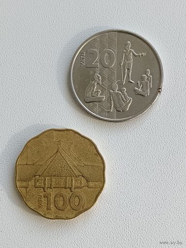 Набор монет Вануату 20 и 100 вату 2022 и 2015 год