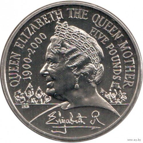 Великобритания 5 фунтов, 2000 100 лет со дня рождения Королевы - Матери UNC