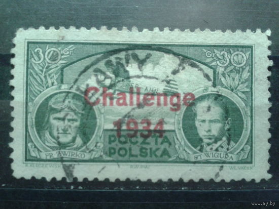 Польша 1934 Летчики, самолет Надпечатка Михель-5,0 евро гаш