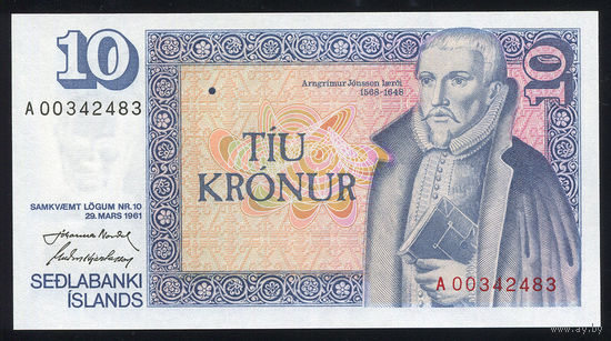 ICELAND/Исландия_10 Kronur_L.1961 (1981)_Pick#48.a_UNC