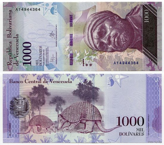Венесуэла. 1000 боливаров (образца 2016 года, P95a, UNC)