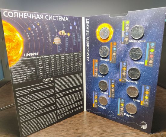 Турция, 1 куруш 2022 г., (набор из 10 монет в буклете - Планеты солнечной системы), UNC