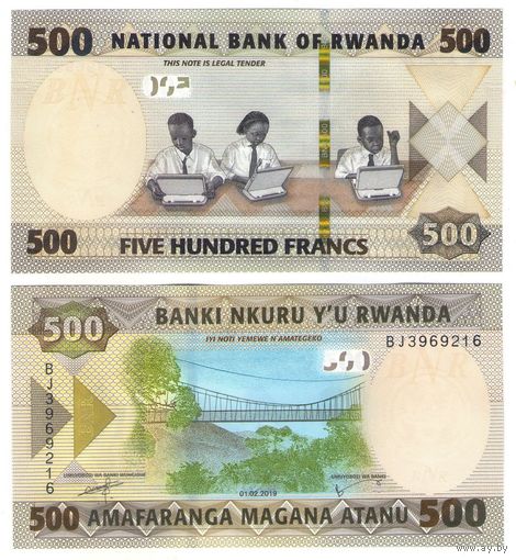 Руанда 500 франков 2019 год UNC
