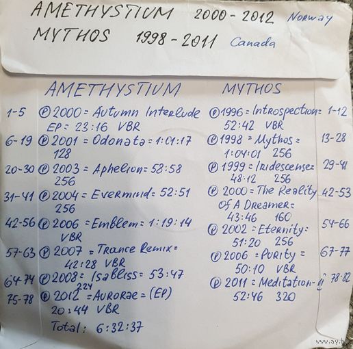 CD MP3 AMETHYSTIUM студийные альбомы (выборочно) (2000 - 2012), MYTHOS студийные альбомы (выборочно) (1996 - 2011)