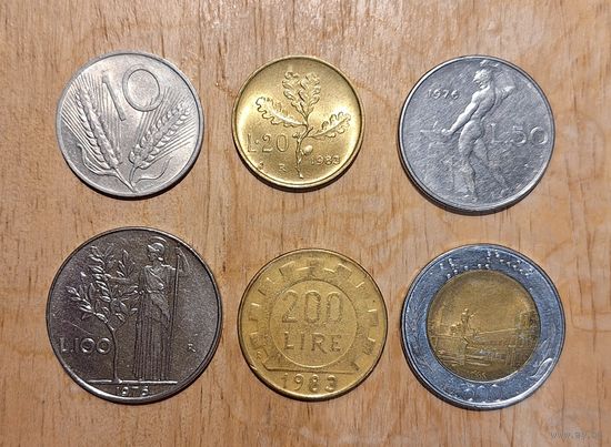 Набор лир Италия, 10, 20, 50, 100, 200, 500